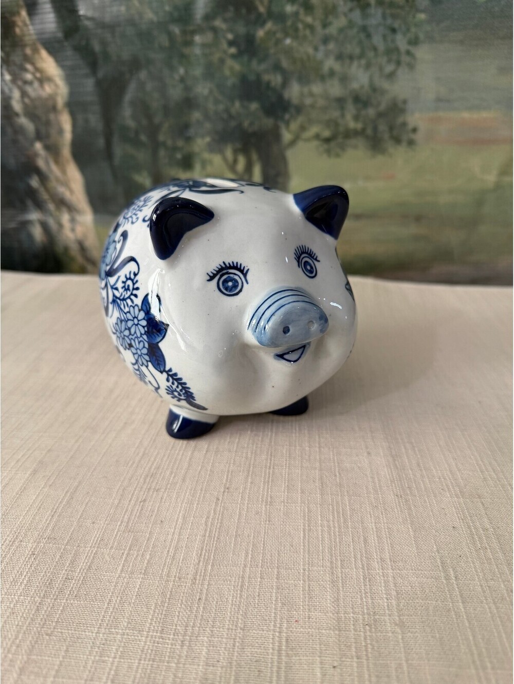 Blue and White Ceramic Piggy Bank